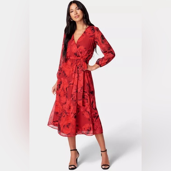 bebe Dresses & Skirts - bebe Red Long Sleeve Dress NEW Small